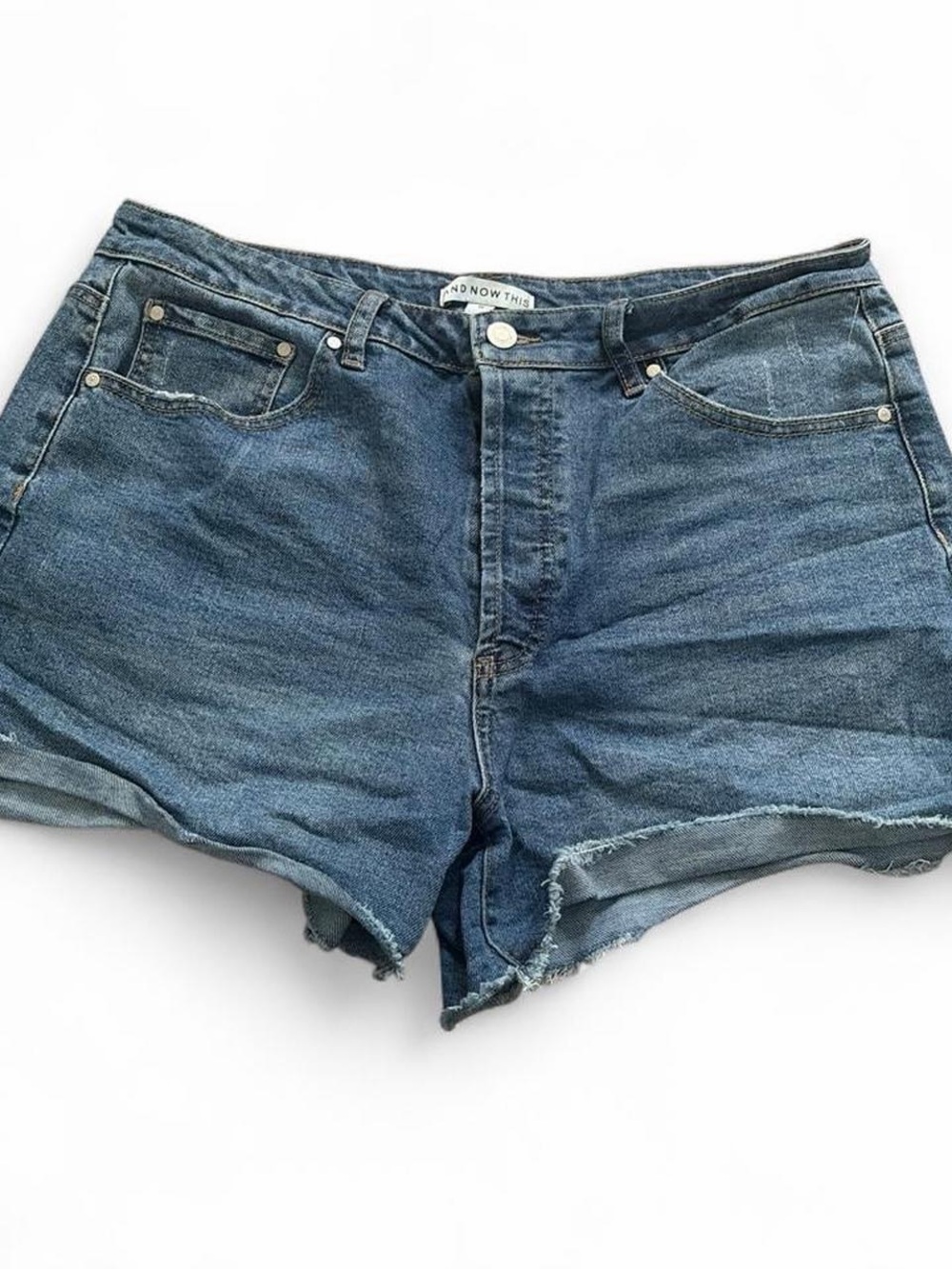 And Now This Mid-Rise Blue Denim Frayed Hem Shorts